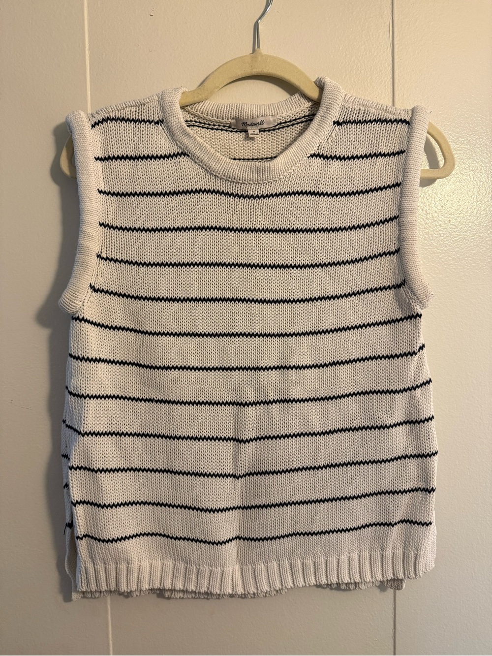 Madewell White Sleeveless Striped Knit Vest with Black Lines